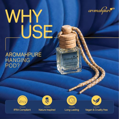 Image of Aromahpure Premium Car Perfume Hanging Pod |10 ML |Lavender Fragrance Car Air Freshener |Natural Essential Fragrance Oils in Glass Bottle with Wooden Diffuser Lid |Last upto 30 Days, IFRA certified