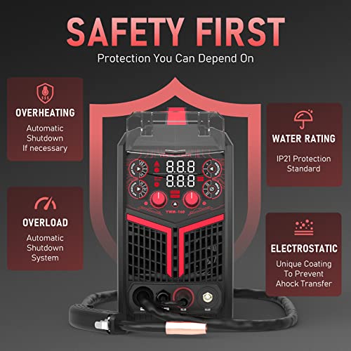 Image of YESWELDER YWM-160 MIG Welder, 4-in-1 Flux Core /MIG /Lift TIG /Stick, Synergic Control 110V /220V 160A Multiprocess Welding Machine & LYG-L600A Auto Darkening Blue Light Blocking Welding Helmet
