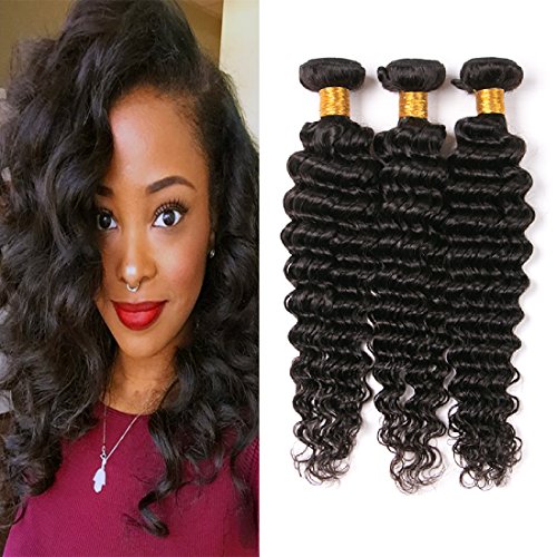 Brazilian Loose Deep Weave Hair 3 Bundles 16 18 20 Inch Pure Deep Curls Virgin Human Hair Extensions Natural Black Color Mixed Length