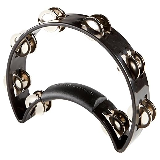 RhythmTech RT1010 Tambourine, Nickel Jingles, Black