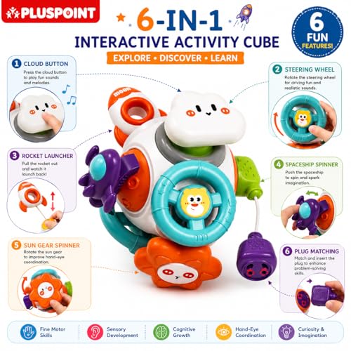 Image of PLUSPOINT Activity Busy Cube for Toddlers | Sensory Learning Toy for 18 Months+ Babies | Travel Plane & Car Activities | Educational Montessori Toy for Boys & Girls Age 2-3 Years | Birthday Gift