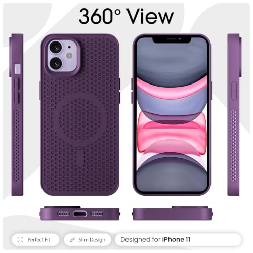Image of Pikkme Back Cover for iPhone 11 | Honeycomb Cooling Design | Silicone Heat Dissipation | Mag-Safe Compatible | Shockproof Camera Protection Bumper Case (Purple)