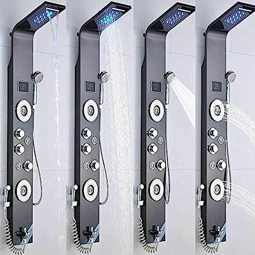 Panel de ducha torre de acero inoxidable con sistema de masaje por lluvia y juego de boquillas - Negro 8006L miniatura 7