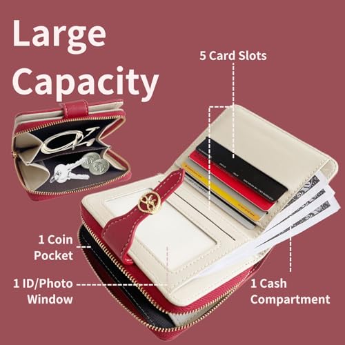 Image of Cute Wallet Girls Bow Small Little Wallets For Women Zipper Coin Pocket Purse (Red)