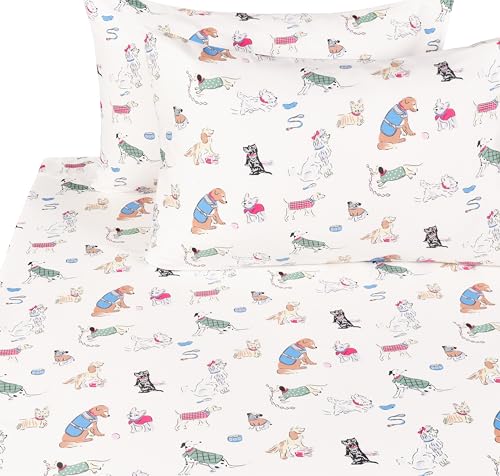 Image of Scientific Sleep Puppy Dog 100% Cotton 4 Pcs Full Bed Sheet Set Kids Toddler Teen, Flat Sheet & Fitted Sheet & Pillowcase Girls Boys Bedding Set (Full, Dogs)