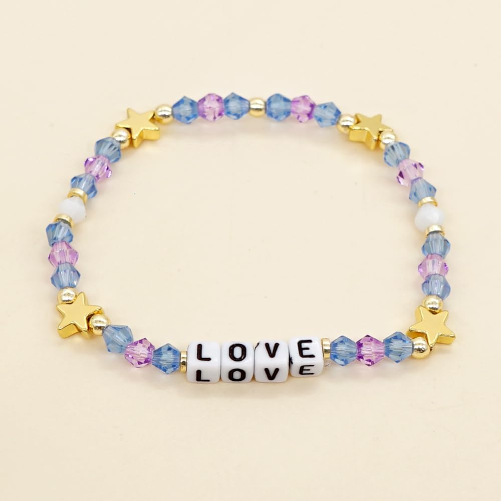 Inspired Blue Purple Beaded Stretch Bracelets for Women Letter Gold Star Beads Bracelet - Image 4