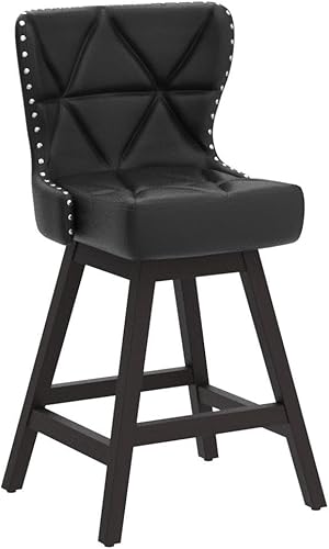 Miniatura 5 de Juego de 2 taburetes de bar de altura de mostrador, taburete de bar giratorio de 26 pulgadas de alto con respaldo, taburete de mostrador de piel