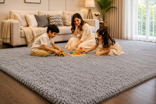 Image of Shaggy Carpet 6x9 Ft for Living Room & Bedroom (Silver)