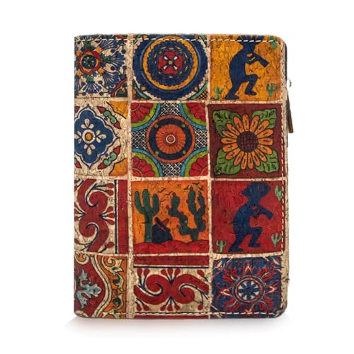 Image of Eco Cork Friendly RFID Blocking Wallet Bi-fold Card Holder Vertical Wallet With Zippered Coin Purse & ID Window