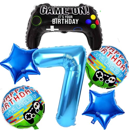 Image of 6 Pcs Game on Birthday Decoration 7th Birthday Decoration for Boys Gaming Theme Birthday Decoration Seventh Birthday Decorations Boy Game Theme Balloons (Pack of 6, Multicolor)