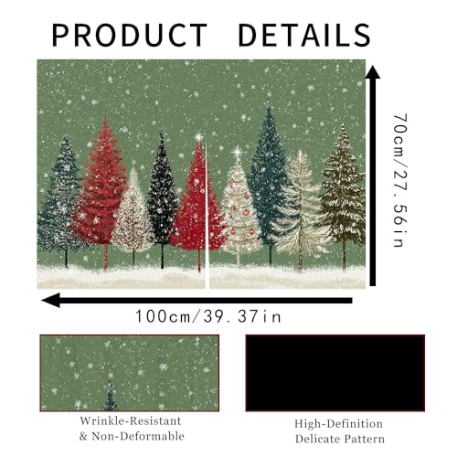 Image of Winter Colorful Pine Trees Snowfall Scene Cabinet Curtain 39.37 x 27.56 Inch Polyester Decorative Cover for Kitchen Sink Cabinet Bathroom Vanity Laundry Area Table Window Door