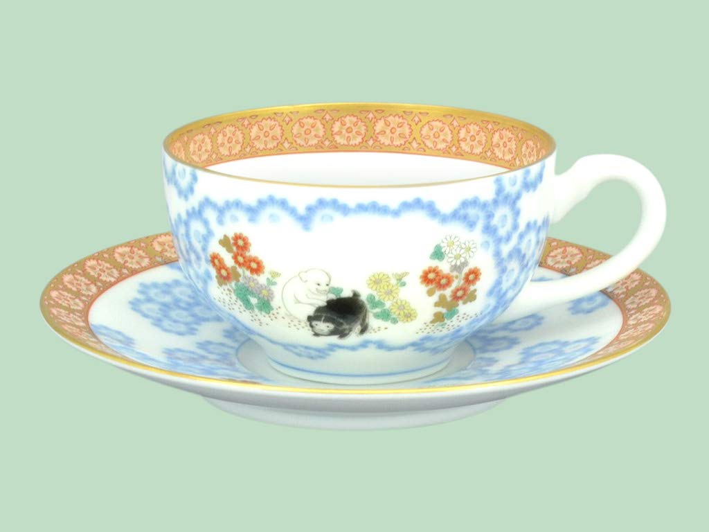 Amazon｜香蘭社 染錦唐草遊犬の図 碗皿 6011-HA2｜カップ＆ソーサー