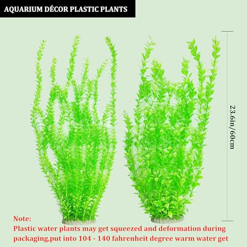 Image of 2 Pcs 24 Inch Tall Aquarium Plants, Adjustable Plastic Fish Tank Decor with Detachable Leaves, Artificial Background Greenery for 20-55 Gallon Tanks(Light Green(Style A))