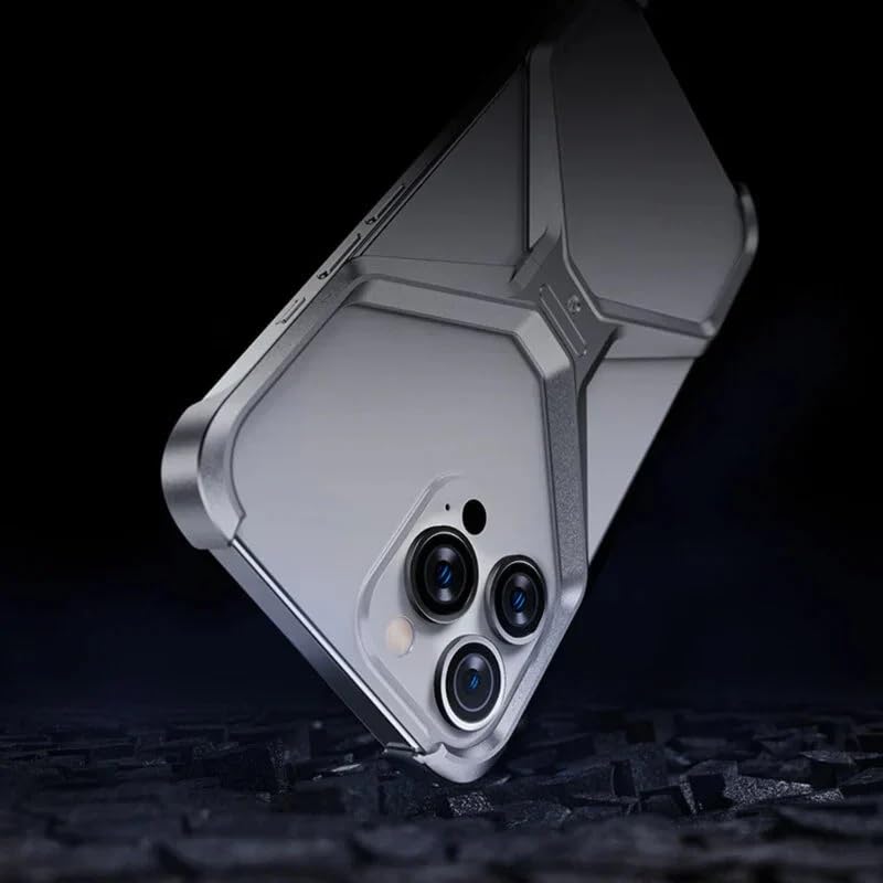 Image of Frameless X Shaped Case Compatible with iPhone 16 Pro | Luxury Aluminum Armor Case | Super Slim Premium Metal - Grey