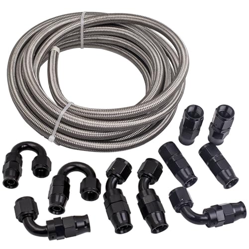 Image of maXpeedingrods 8AN Fuel Line Kit E85, Stainless Steel PTFE Fuel Hoses + 10 PCS 8AN Hose End Adaptor Kit 20FT -Black