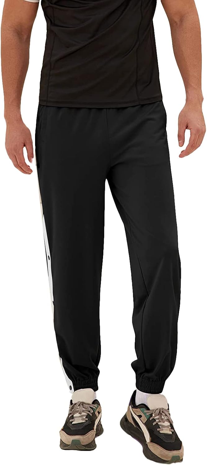 Men's Tear Away Basketball Track Pants High Split Side Snap Cinch Bottoms Loose Sweatpants Casual Athletic Workout Trouser