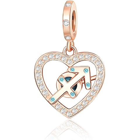 Zodiac Sign Charm for Bracelets and Necklaces Rose Gold 925 Sterling Silver Charms,...