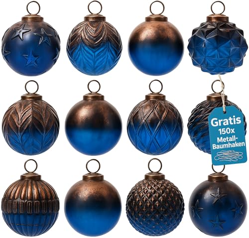 Weihnachtskugeln Glas 12er Set – Premium Christbaumkugeln 8 cm...
