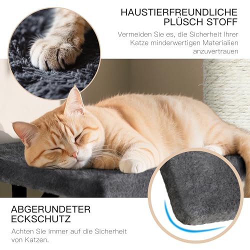 Kletterwand Katzen 10-teilig, Zvonema Katzen Wandelemente für Kleine bis Mittelgroße Katze bis 10KG, Stabiles Katzenkletterwand Set mit Katzenhaus/Katzenbrücke/Katzenbaum/Katzenliege, Grau