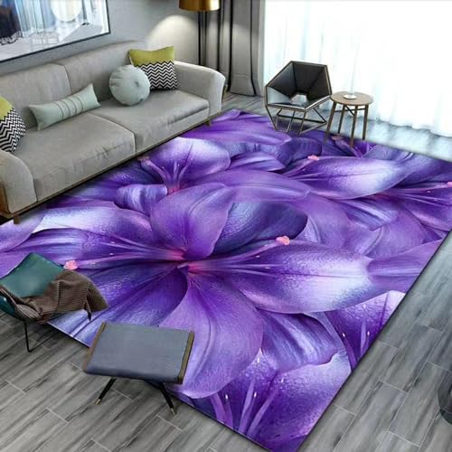 3D Flower Stamen Washable Small Rug for Kids' Bedroom Large Door Mat Purple Flower Indoor Entrance Entryway Carpet Runner Rugs 2'x4'