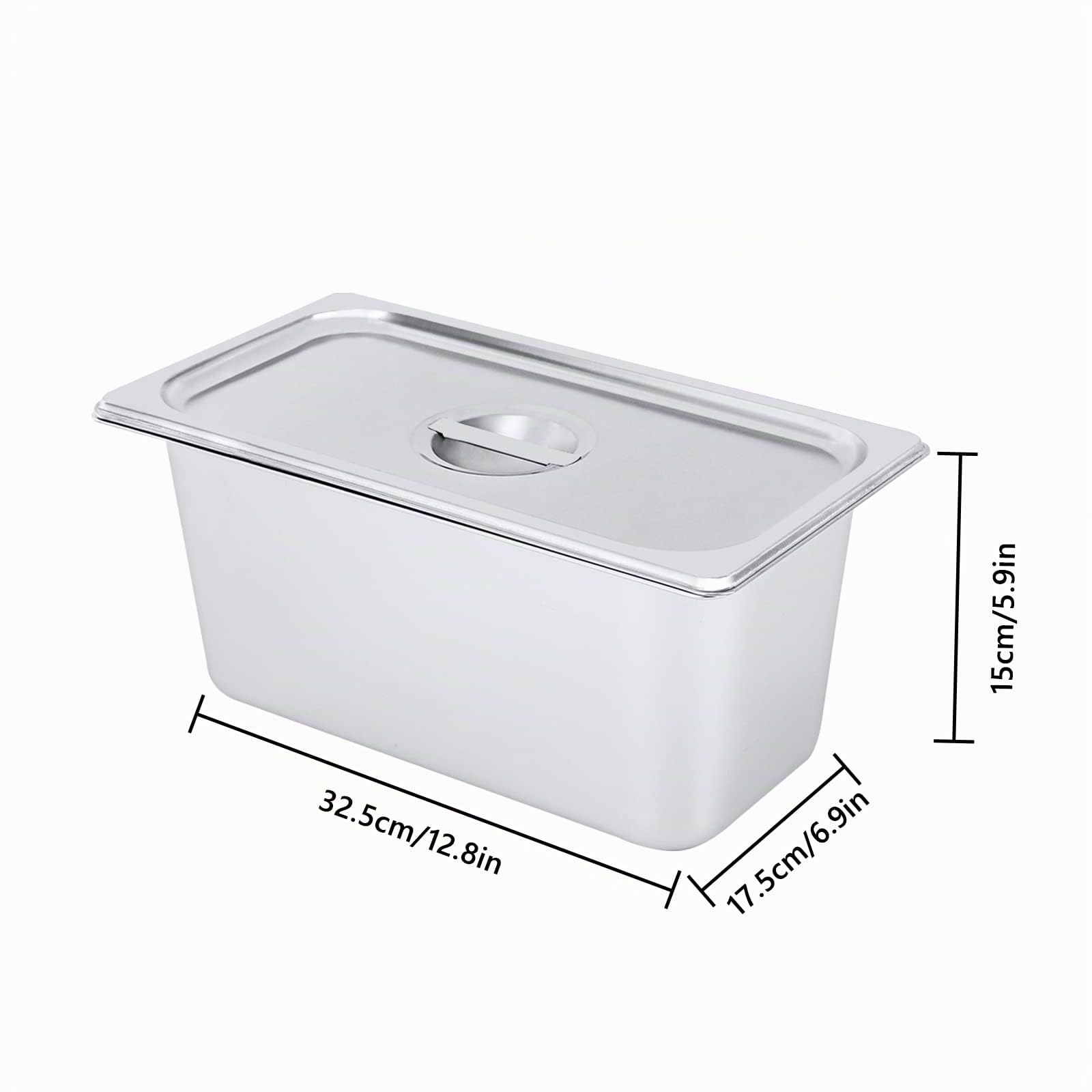 Lot de 4 Bac Alimentaire GN 1/3 en Inox 5 L, 32,5 × 17,5 × 15 cm, Plat Gastronome Profond avec Couvercle, pour Buffet, Restaurant, Cantine