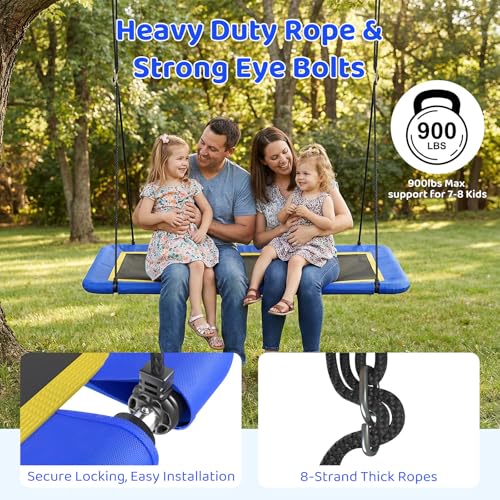 Image of 60'' Rectangle Platform Tree Swing for Kids and Adults, Giant Flying Swing with Adjustable Hanging Strap, Waterproof Textilene Fabric Tear & UV Resistant, Swings Set for Backyard Garden (Blue 02)