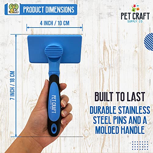Pet Craft Supply Self Cleaning Grooming Slicker Pet Brush for Cats and Dogs Short Long Haired Fur Small Medium Large Metal Pin Bristle Comb Undercoat