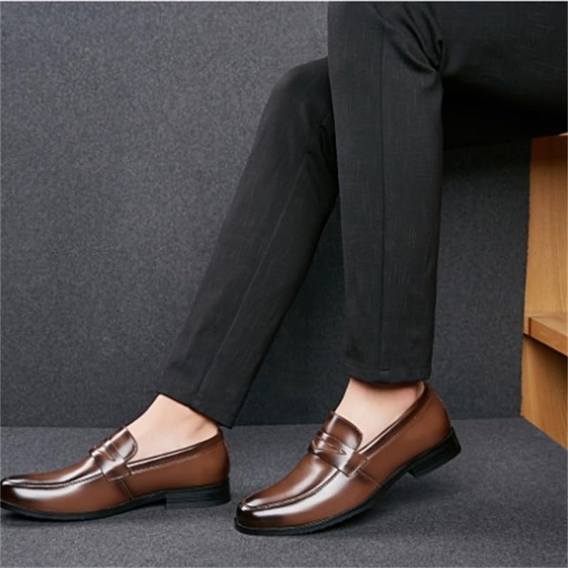Men's Dress Business Leather Shoes Pointed Toe Low-top Slip-on Oxford Shoes