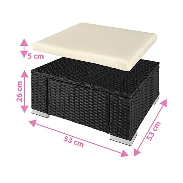 TecTake 800768 Poly Rattan Garden Stool, Seat Stool with Cushion, Lounge Foot Stool, Oudoor Garden Furniture, weather-resistant - Image 4