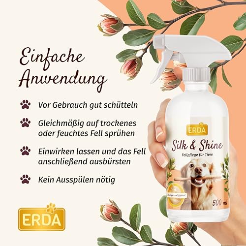 2-in-1 Fellpflege- & Glanzspray für Hunde & Katzen – 500ml Vitamin-Pflegespray mit Arganöl & Seidenprotein – Feuchtigkeitsspendend, Entwirrend & Schutz vor Schmutz – ohne Ausspülen – Bild 4