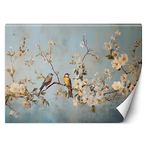 Papel pintado de vinilo Premium Rústico Vintage Retro 150x105 cm XXL Fotomurales Decoración De Pared Moderna Decorativos Dormitorio Oficina Pasillo Hotel Spa Diseño Shabby Chic Flores Beige