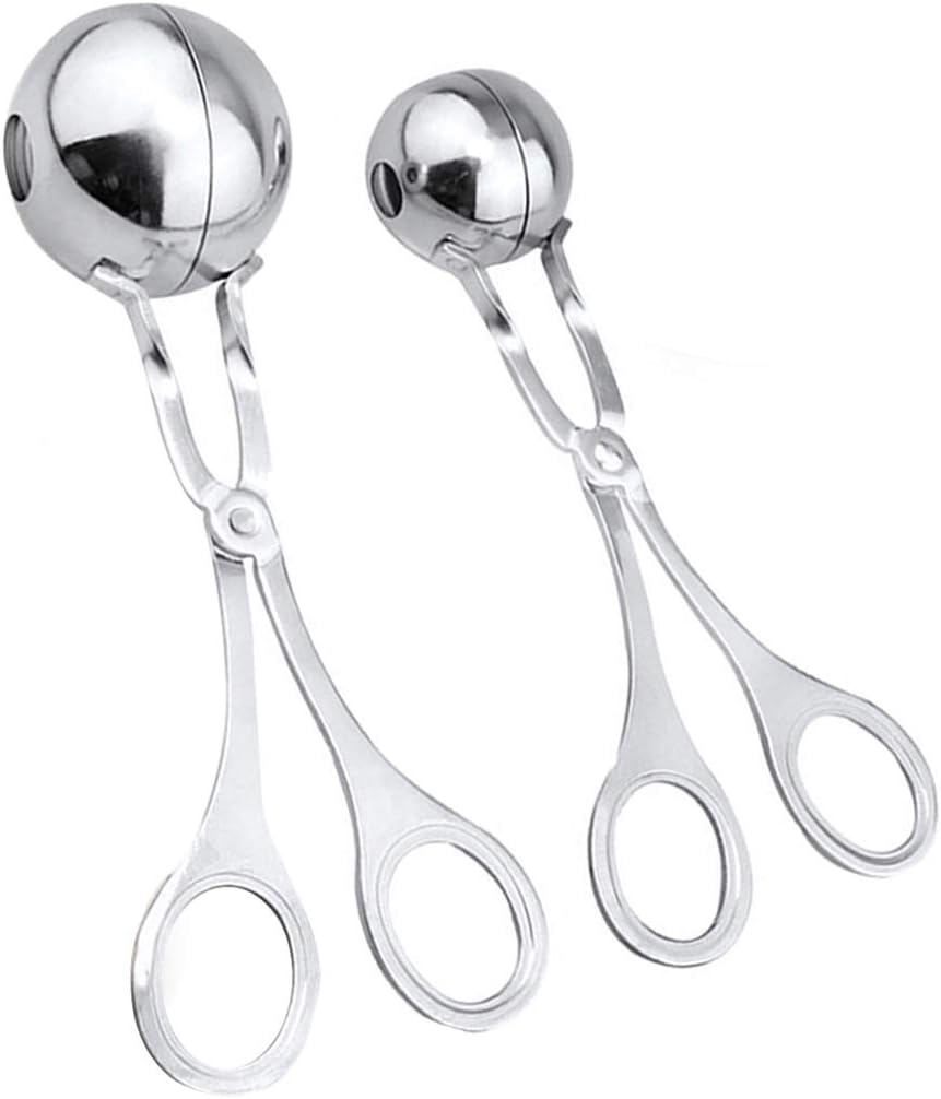 Meat Ballers, JUSTDOLIFE Stainless Melon Ballers Non-Stick Tongs Cake Pop Meatball Spoon Ice Cream Scoop Cookie Dough Scoop for Fruits, Meatball, Cake, Ice Cream, Melon (2 Pack)