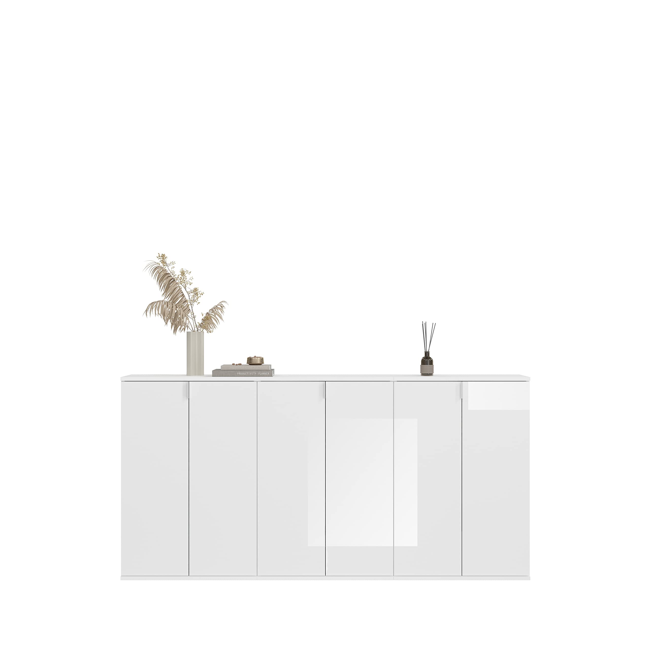 xonox.home - Garderobenkombination Projekt X 3-TLG. Set 183x99x34 cm in weiß und weiß Hochglanz - Eingangsbereich Dielenmöbel Garderobenschrank Flurmöbel - schöner Blickfang funktional