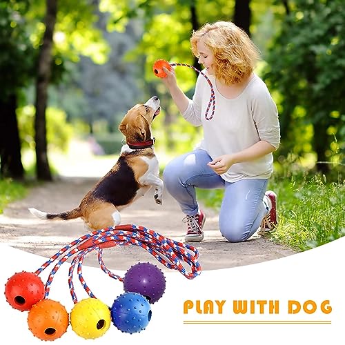 Vaileal 5 Stück Wurfball Hund Hundespielzeug: Hundeball mit Schnur, Naturkautschuk Wurfball, Wurfball mit Seil, Weich und Elastisch, Wurfball mit Seil für Große & Kleine Hunde Weite Würfe Fangen