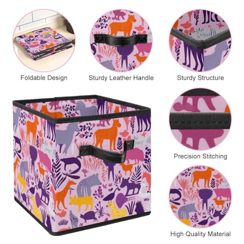 Bac de rangement cube violet 28cm pliable avec poignées cuir