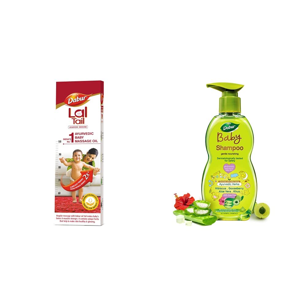 Dabur Lal Tail 500ml – Ayurvedic Baby Oil 500 ml & Dabur Baby Shampoo: Gentle Nourishing baby shampoo enriched with baby loving ayurvedic herbs- 500ml
