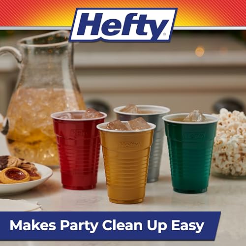 Image of Hefty Party On Disposable Plastic Party Cups, 80 Count, 16 Oz Cups in Assorted Colors for Gatherings, Parties, and More, Textured Sides for Easy Gripping, Strong and Durable