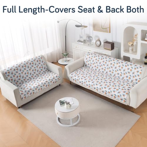 Image of HOKIPO Abstract Petals Quilted Sofa Cover 5 Seater with Tassels - (3+2) for Seat & Back | 'Tassel Twigs' Series (IN-991-T10 + IN-990-T10)