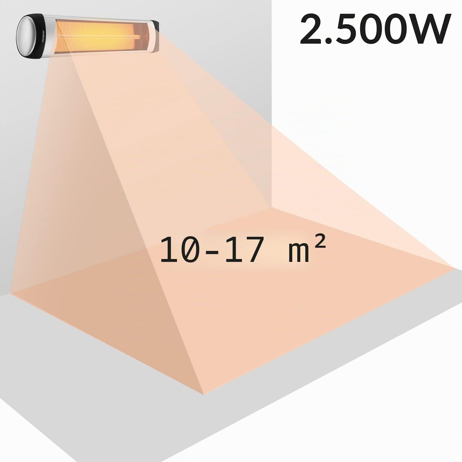 MONZANA® Calefactor por Infrarrojos Exterior Terraza 2500W 3 Temperaturas Estufa Mando a Distancia Temporizador