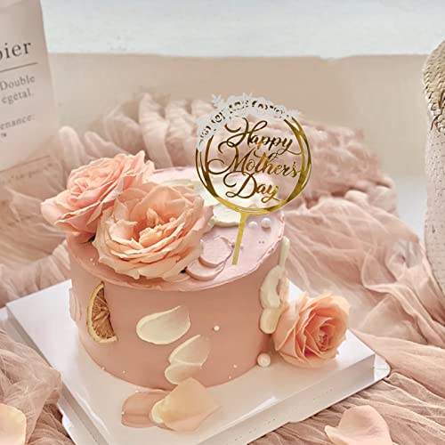 6 Pcs Happy Mother’s Day Cake Topper Party Gold Glitter Cupcake Picks Decorative Party Cake Mom Letter Cake Topper Supplies Decoration For Mother's Day Mom's Birthday Decorations (White Gold) #TOP6