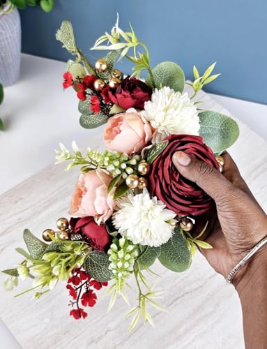 Image of SATYAM KRAFT 1 Bunch Handmade Artificial Peony Flower Brooch for Hamper Decoration, Trousseau Packing, Wedding, Engagement, Gift Wrapping, DIY Craft & Saree Accessories (Big Bunch, Multi)