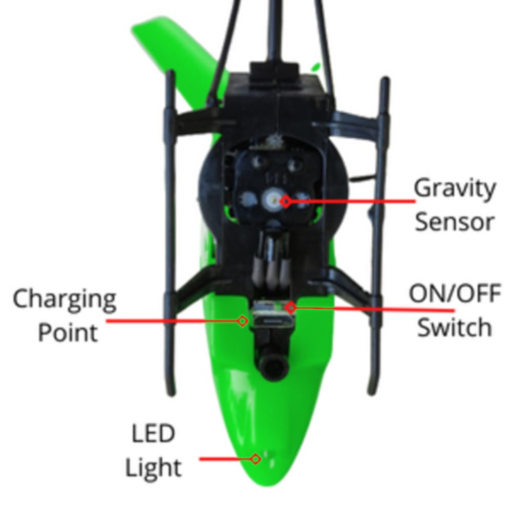 VEZIMON® Toy Helicopter Gravity Sensor, Safety Sensor Helicopter, Indoor Palm Sensing Helicopter Rechargeable with LED Lights I Red Colour I Pack of 1 (Green) 2