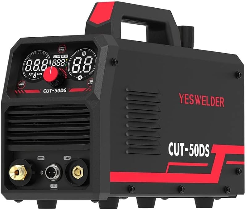 YESWELDER 50A Plasma Cutter, 110/220V, 1/2 in Clean Cut at 220V | Large Digital Display, Air Pressure, Voltage, Current and Error Codes, Built-In Rear Air Filter, Beginner-friendly