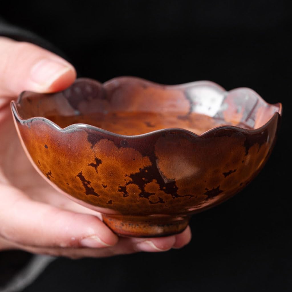 Tea Cup Traditional Craft Kiln Change Chestnut Brown Flower Mouth Petal 75ml Vintage Ceramic Kung Fu Set Small Cups Mug