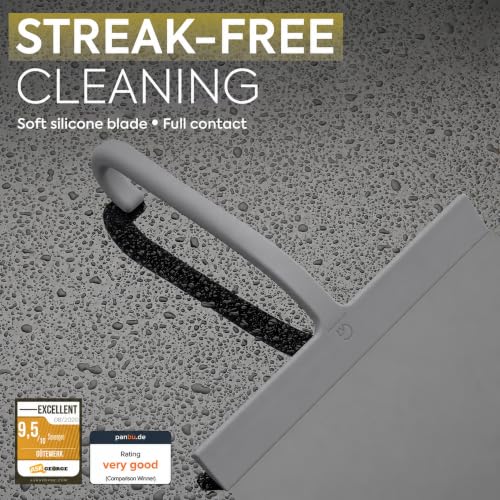 Image of GUTEWERK Shower Squeegee for Glass Doors, 10″ Gray with No-Drill J-Hook