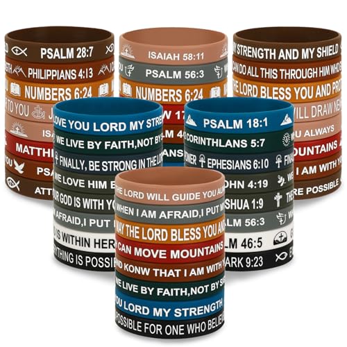 Image of JUNEBRUSHS 64pcs Bible Verse Rubber Bracelets Bulk Inspirational Christian Rubber Silicone Wristbands Religious bible bracelet for Men Women Party Christian Gifts Supplies(16 Designs), 8 Inches,