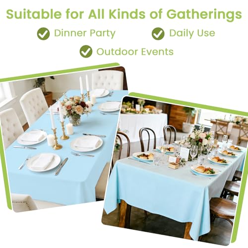 Image of Mulbozy Light Blue Plastic Table Cloth Disposable 4 Pack, 54 x 108 Inch Tablecloths Rectangle, Baby Blue Plastic Table Cover for Party Decor