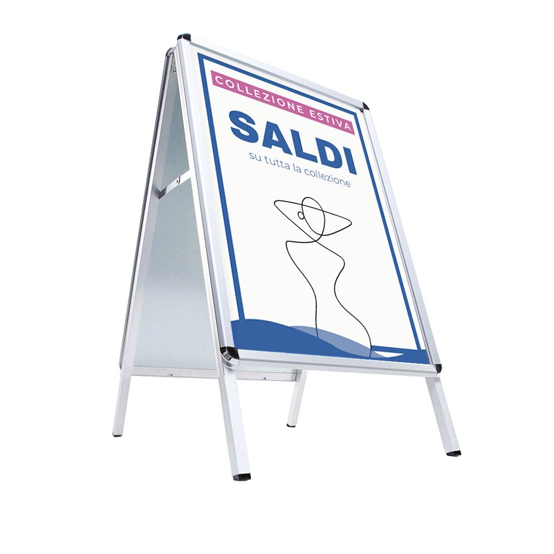 Danieli – Cavalletto Espositore per Poster, Cartelloni Pubblicitari. Supporto Bifacciale in Alluminio con 2 Cornici a Scatto. Adatto per Uso Interno ed Esterno per Ristoranti, Negozi. (70 x 100)