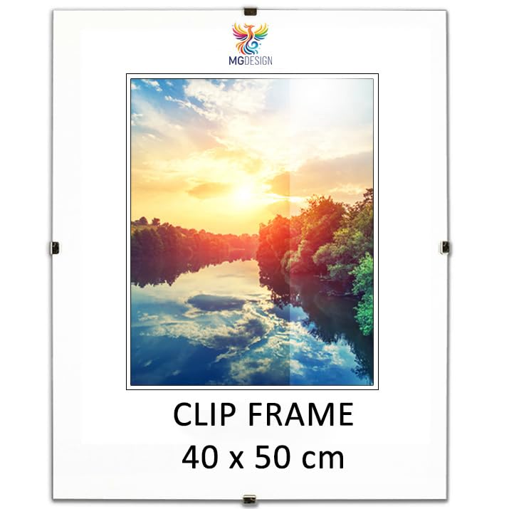 MG Design Cliprahmen 40 x 50 cm – rahmenloser Bilderrahmen mit Acrylglas & HDF Rückwand – für Fotos, Poster & Puzzle, vertikal & horizontal