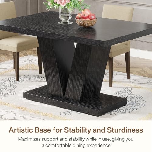 Image of Tribesigns 47-Inch Dining Table for 4, Black Kitchen Dinner Table with Heavy Duty Pedestal, Farmhouse Wooden Eating Table for Home, Dining Room, Small Space, Black